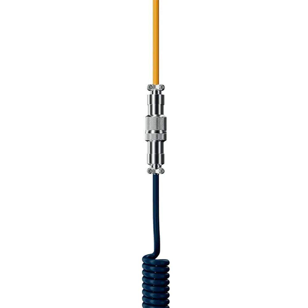 Cabo Enrolado Aviator Para Teclado Usb-A x Usb-C Akko V2 Macaw Amarelo e Azul