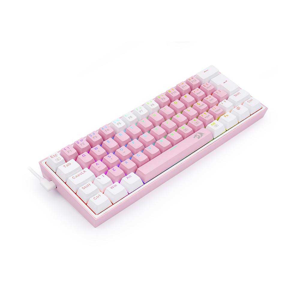 Teclado Gamer Mecanico Redragon Fizz RGB Branco Rosa/Branco Switch Azul - K617-RGB-W