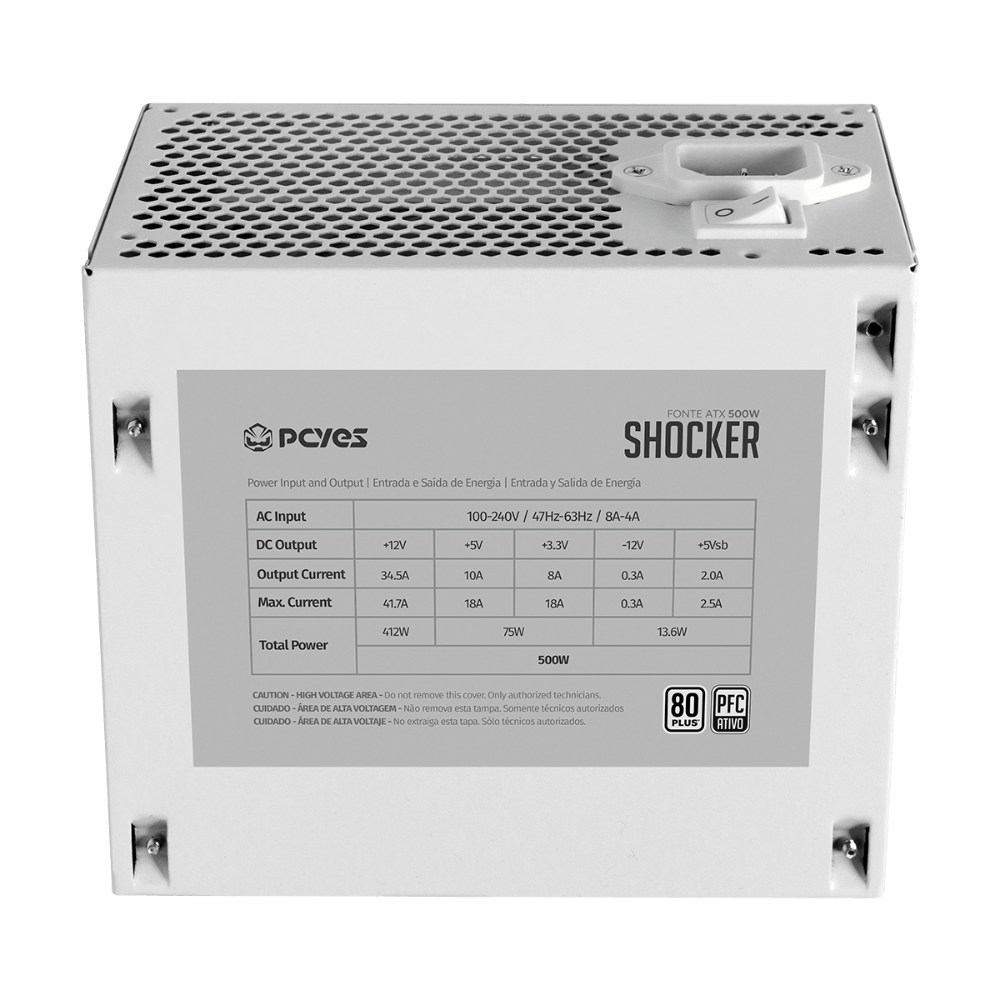 Fonte Real Gamer Atx 500w Shocker 80 Plus Standard PCYes Pfc Ativo White Ghost - PF500SHWG