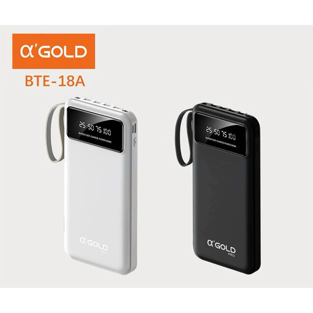 Carregador Portátil Power Bank AGold 10000Mah 3.1A Usb Tipo C e Lighting Preto C/ Display - BTE-18A
