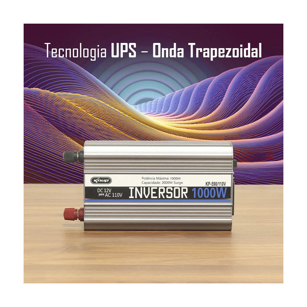 Conversor Inversor de Tensão Veicular 1000w 12v p/ 110v Knup - KP-590 Truedata