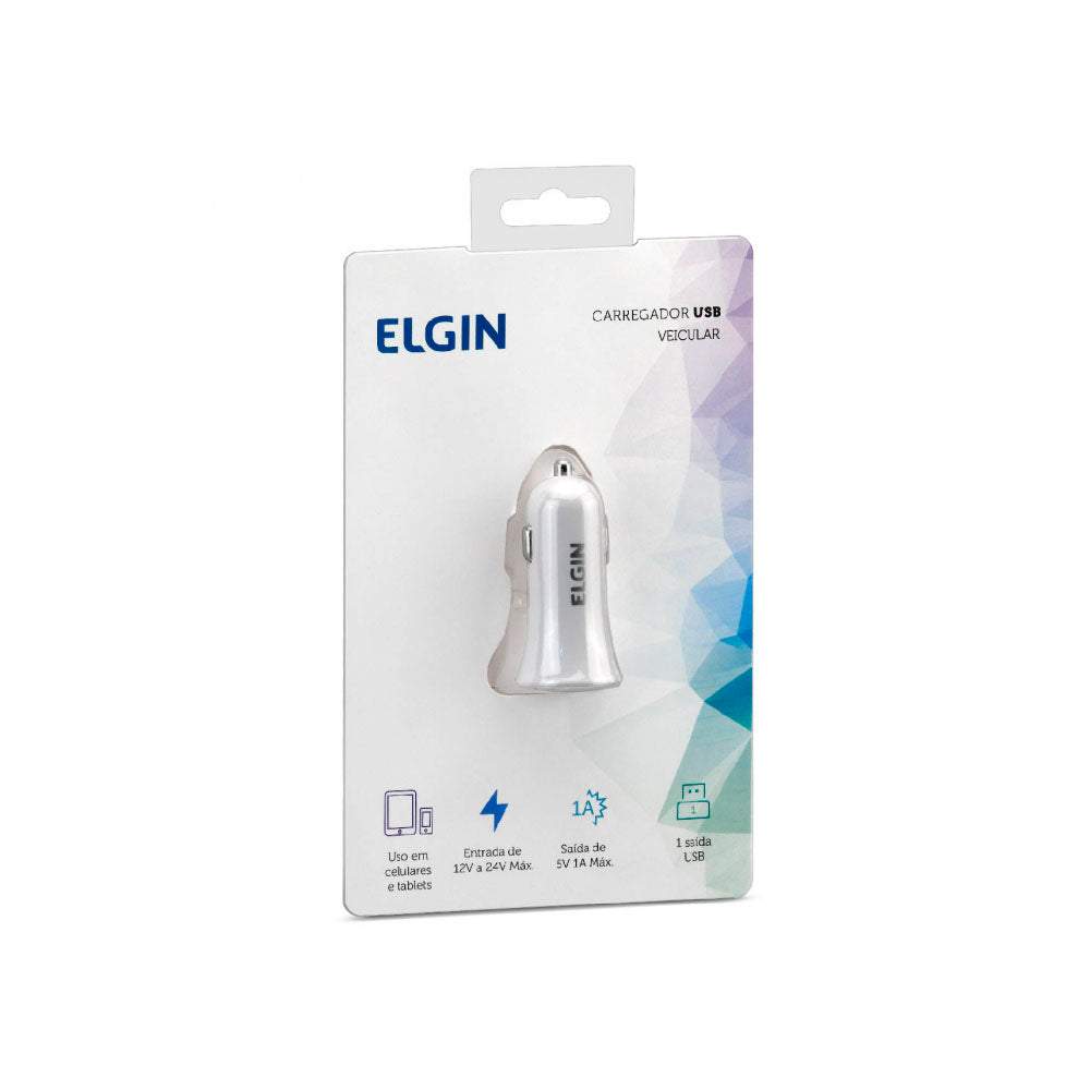 Carregador Veicular 12v Usb 5v 1A Elgin Branco - 27598
