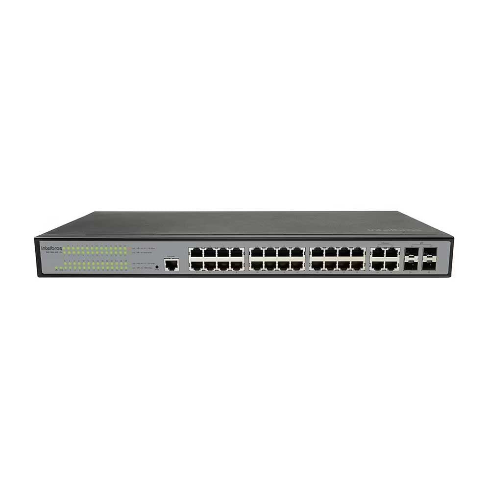 Switch 24 Portas Gigabit 10/100/1000 Mbps Intelbras + 4 SFP Gbic SG 2404 MR L2+ Gerenciável - 4760045