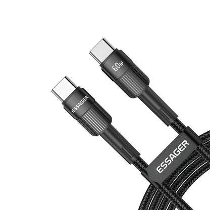 Cabo de Dados USB-C Essager 60w 1.0Mt Nylon Preto - EXCTT2-XC01-P