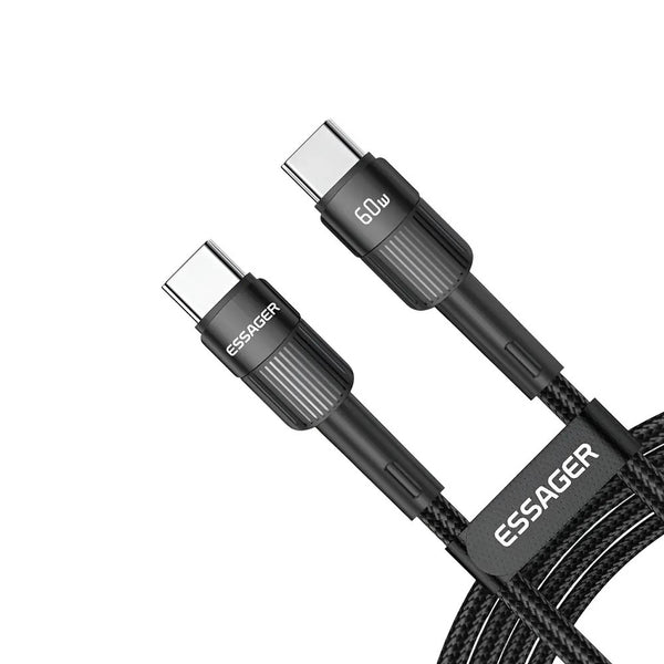 Cabo de Dados USB-C Essager 60w 1.0Mt Nylon Preto - EXCTT2-XC01-P