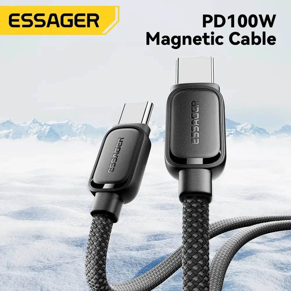 Cabo de Dados Magnético USB-C Essager 60w 1.0mt Nylon Preto - EXCTT2-TD01-P