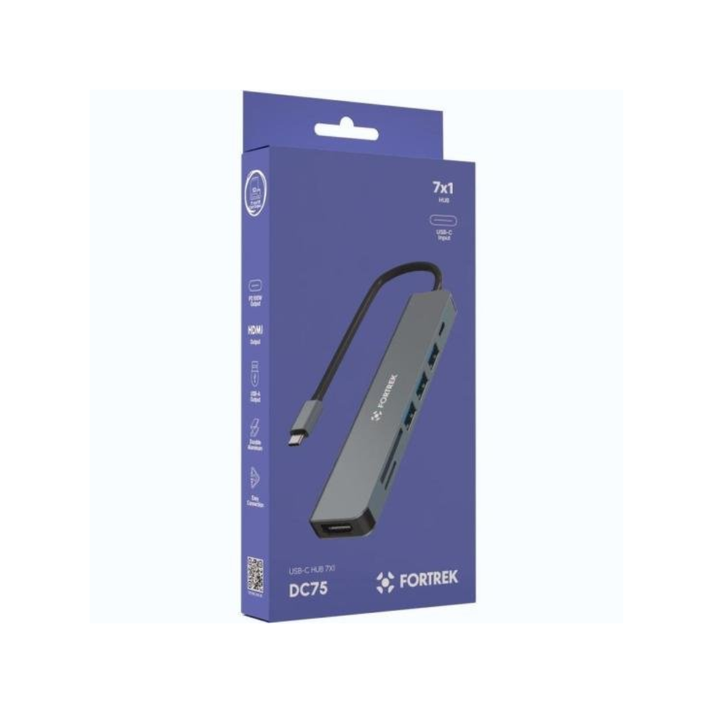 Hub Adaptador USB-C Fortrek Com 7 Portas 3x USB-A 1x HDMI 1x USB-C 2x SD Preto - 85972