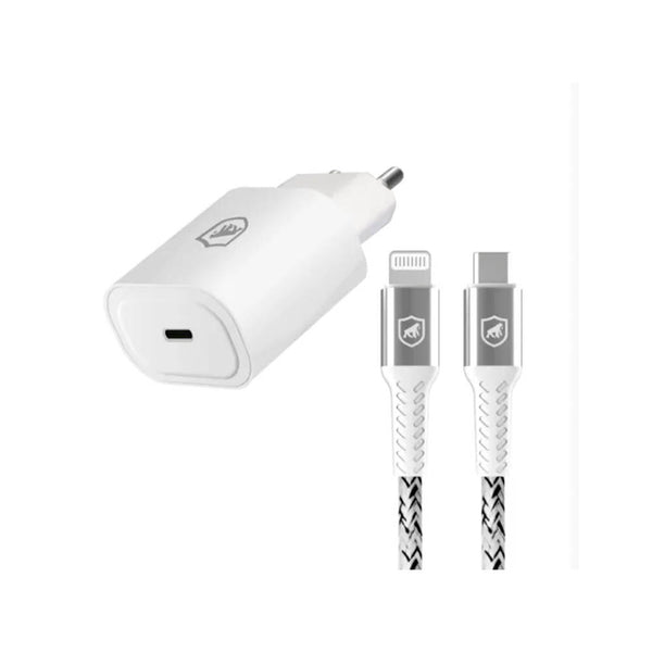 Kit Carregador de Parede USB Tipo C + Cabo USB Tipo C P/ Lightning Iphone Kevlar 1,5m GShield Branco - GS-8335