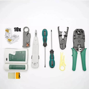 Kit De Ferramentas RJ11 RJ45 C/ Alicate Crimpagem, Decapador, Alicate Punch Down, Localizador, Chaves de Fenda e Acessór