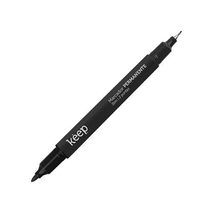 Caneta Marcador Permanente Keep Duas Pontas Fina/Ultrafina 1mm/0.4mm Preto - MR020