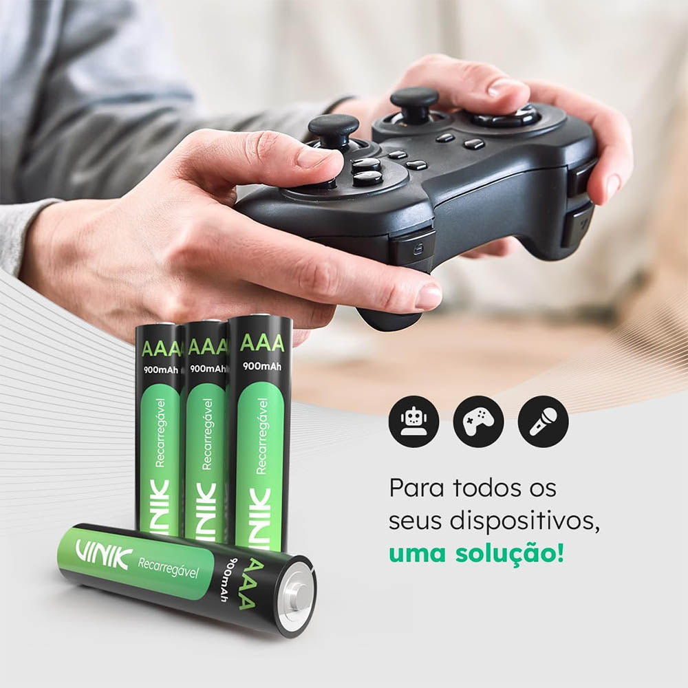 Pilha Recarregável AAA 900Mah 1.2v Vinik (Blister C/ 4 Pilhas) - VP3AB4R