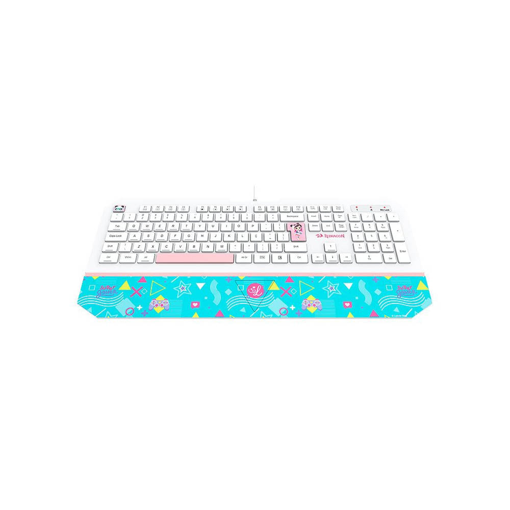 Teclado Gamer Membrana Redragon Luluca RGB Apoio de Pulso Integrado Personalizado - L502