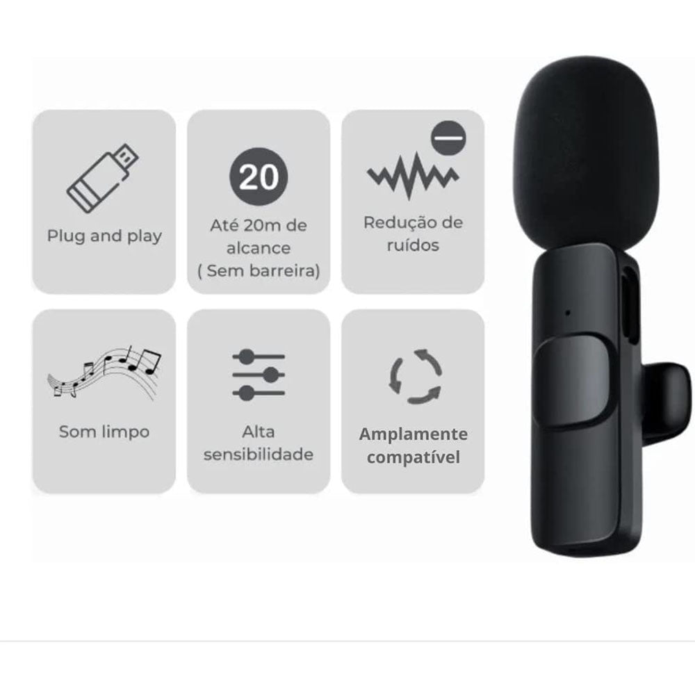Microfone Sem Fio Wireless Lapela Lightning p/ Iphone - F1