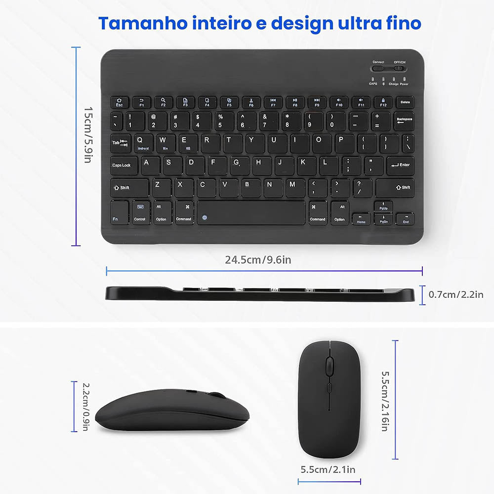 Kit Teclado E Mouse Sem Fio aGold Conexão BT Preto - TCD-03 Truedata