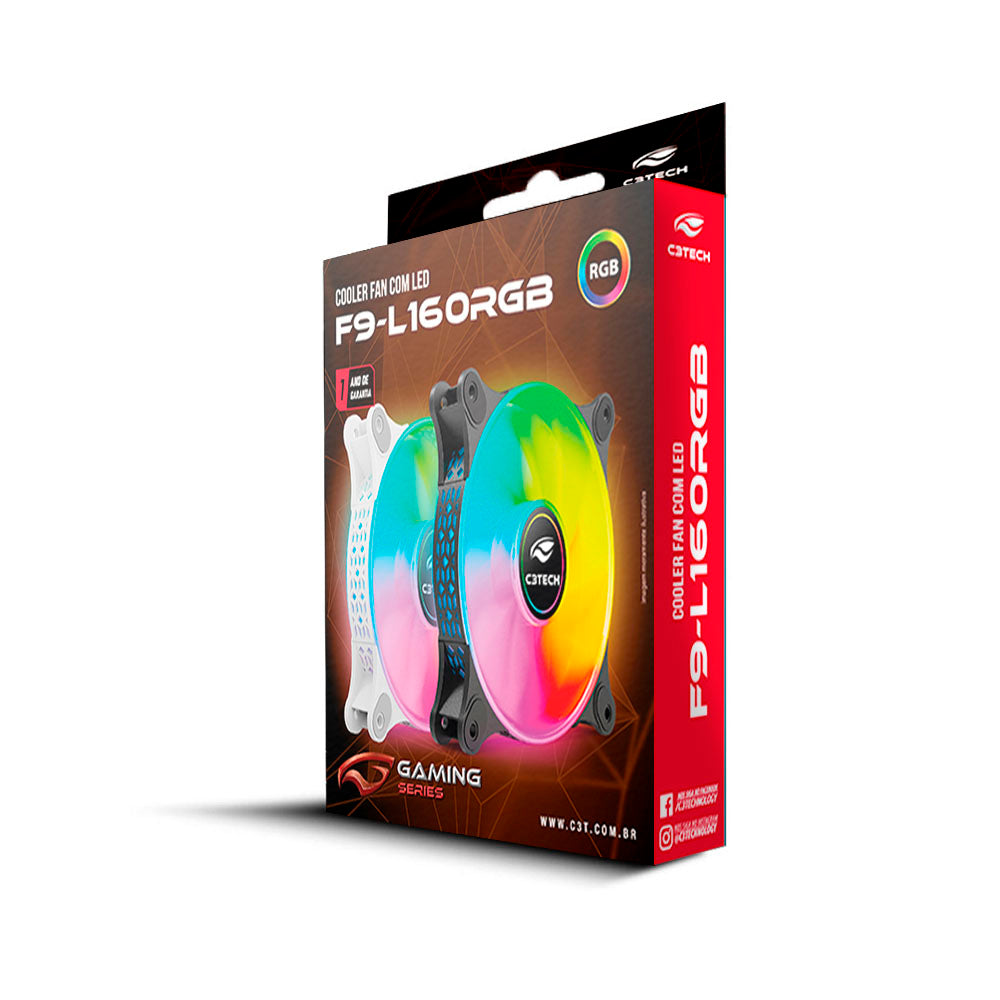 Cooler Fan para Gabinete C3Tech Led RGB 120mm Branco - F9-L160WH