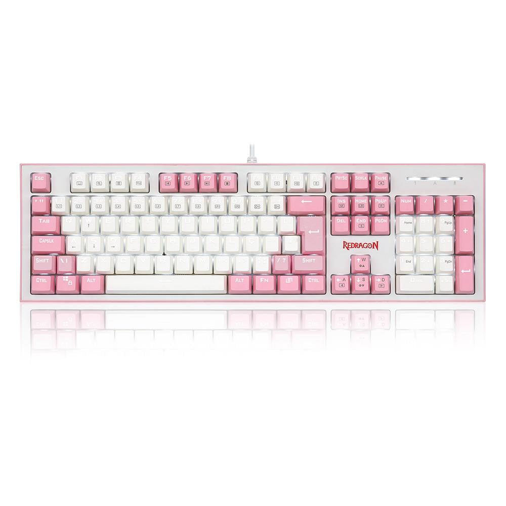 Teclado Gamer Mecânico Redragon Hades Led White Branco e Rosa - K623-WP (PT-BLUE)