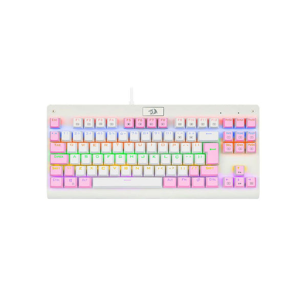 Teclado Gamer Mecânico Redragon Dark Avenger Rainbow RGB Branco e Rosa - K568WP-R (PT-BROWN)