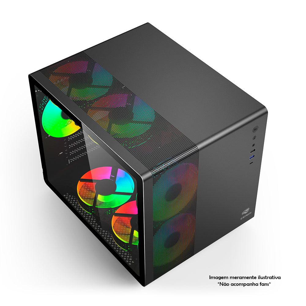 Gabinete Gamer C3Tech Aquarius Mid Tower C/ Lateral em Vidro Temperado S/ Fonte Preto - MT-G710BK