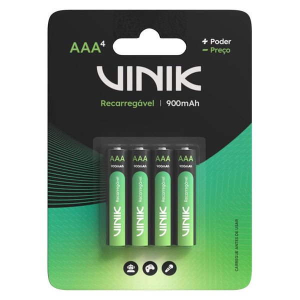 Pilha Recarregável AAA 900Mah 1.2v Vinik (Blister C/ 4 Pilhas) - VP3AB4R