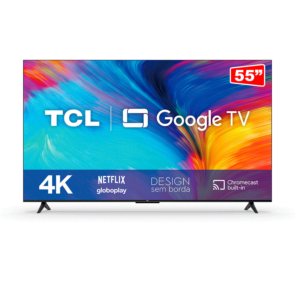 Smart TV Led TCL 55" 4K UHD Wi-fi USB HDMI Google TV Bivlt Preta - 55P635