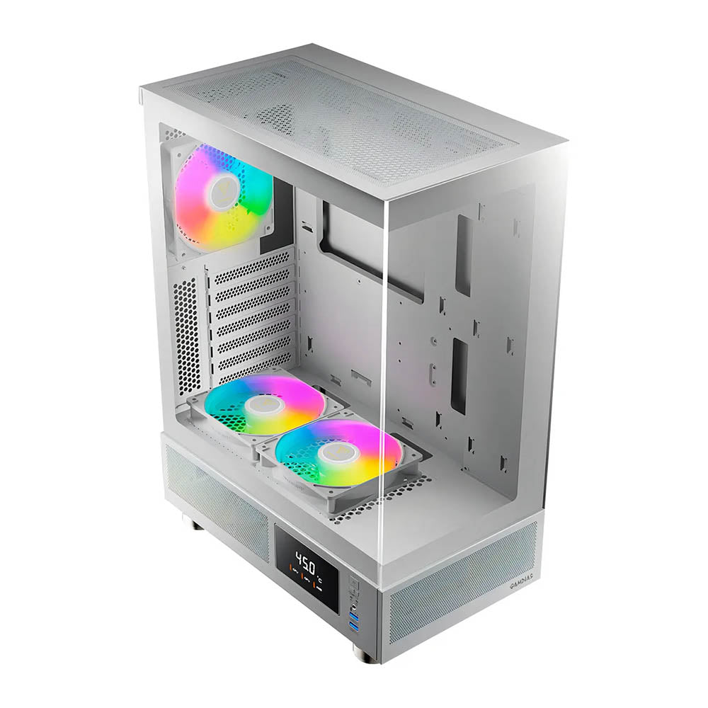 Gabinete Gamer Gamdias Mid Tower Atlas E1 WH Branco Com Lateral em Vidro Temperado +3 Fans ARGB