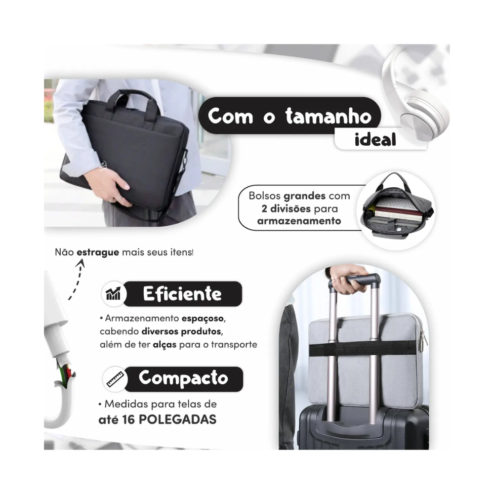 Maleta para Notebook 14 15 15.6 16 17 " HWJ Cinza