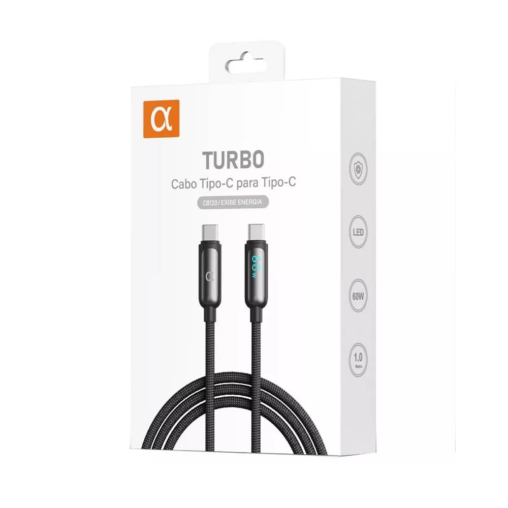 Cabo de Dados Tipo C P/ Tipo C - Visor LED 60w 1M  aGold - Cb120