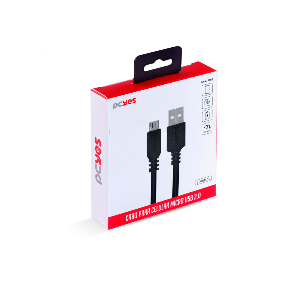 Cabo Para Celular Micro Usb Para Usb 2.0 2mt PCYes Preto - PMUAP-2