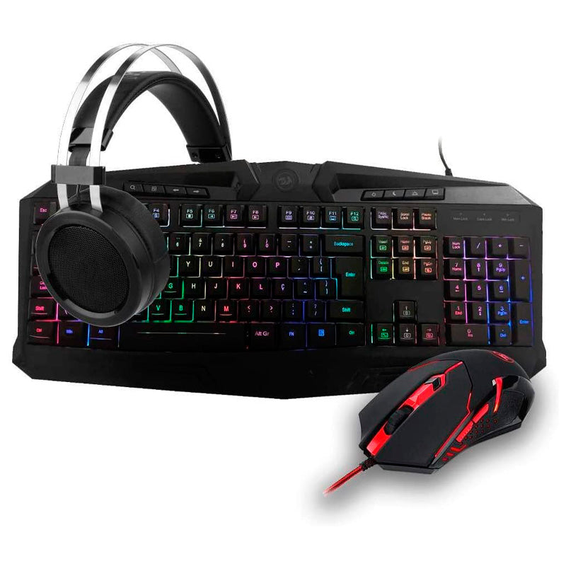 Kit Gamer Redragon S112 - Teclado Harpe RGB + Mouse Centrophorus + Headset Scylla + Mousepad Gamer