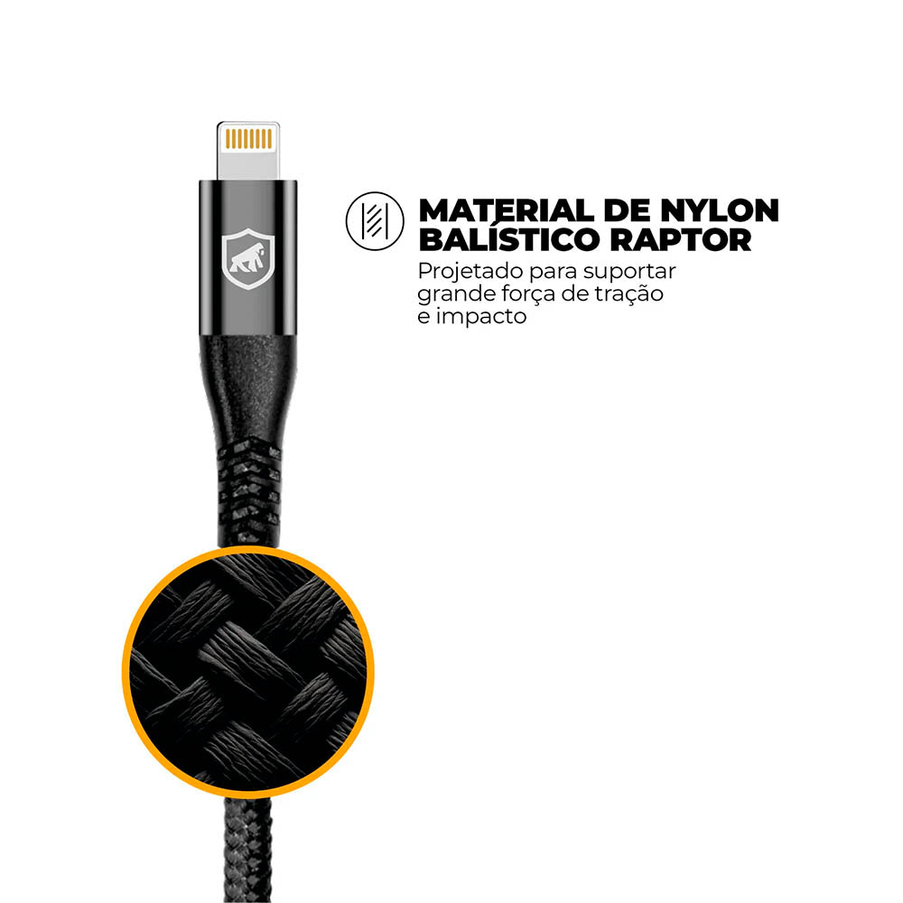 Cabo de Dados USB Tipo C P/ Lightning Iphone 1,0m GShield Raptor Preto - GS-9021