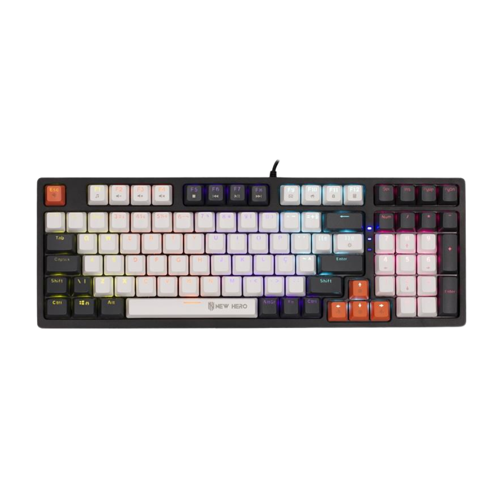 Teclado Mecanico Gamer New Hero Arkana Usb Branco e Cinza Rgb Rainbow Switch Blue - 18725