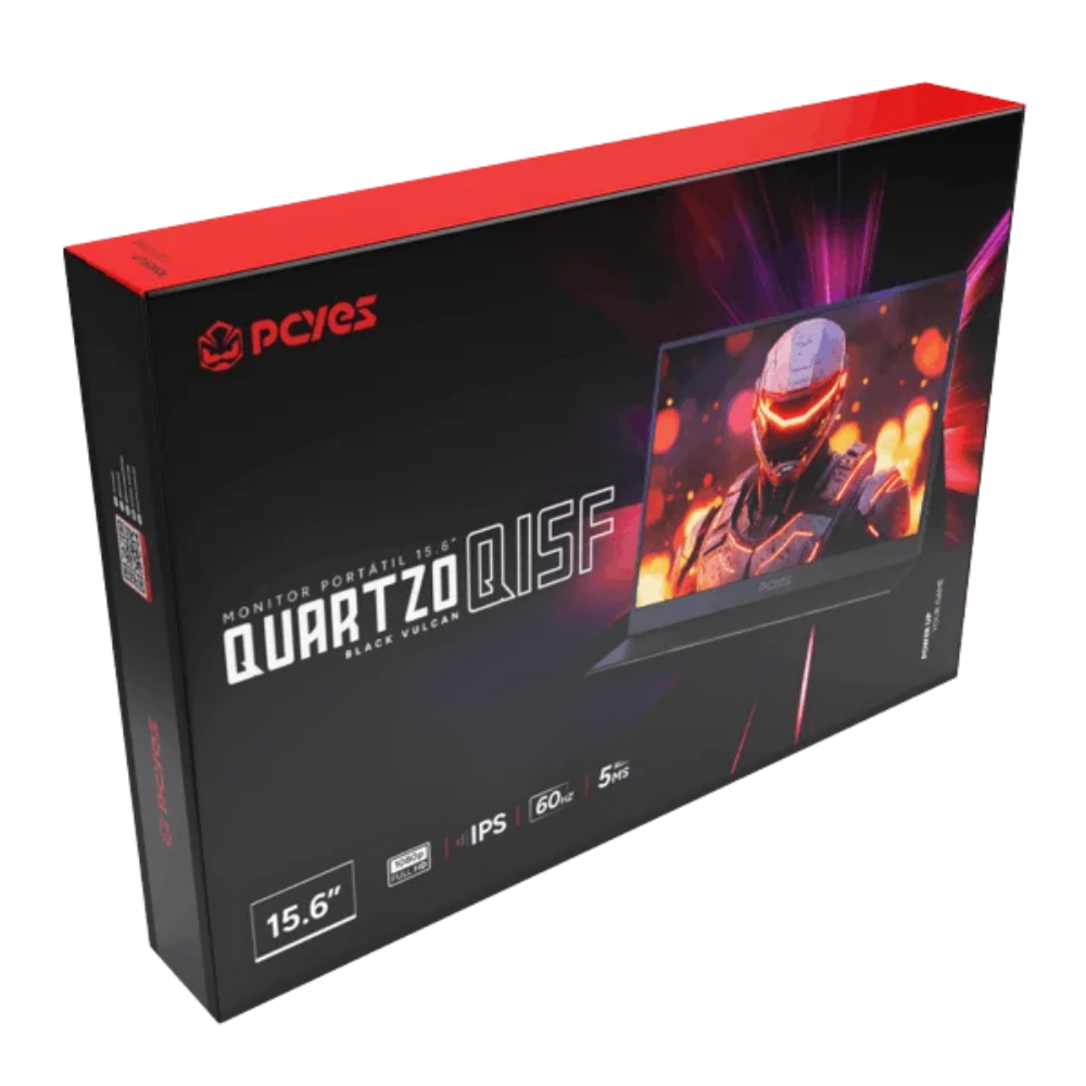Monitor Portatil Led 15.6" Pols PCYes Quartzo Q15F Full HD IPS 60Hz 5Ms Hdmi Usb Tipo C Preto - PMPQ15F60BV