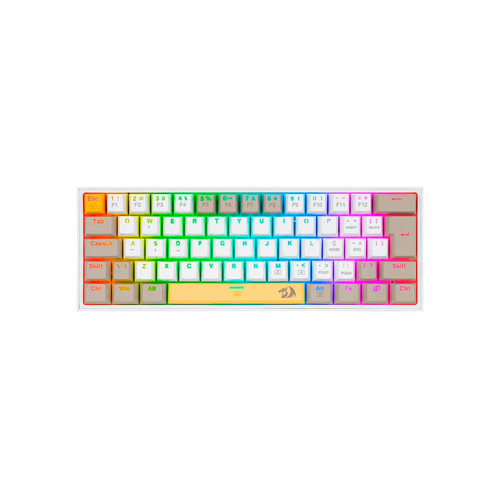 Teclado Gamer Mecânico Redragon Fizz Branco / Cinza RGB Switch Marrom - K617RGB-YL WT GY