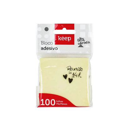 Bloco Adesivo 75x75mm Amarelo com 100 Folhas Keep - EI018