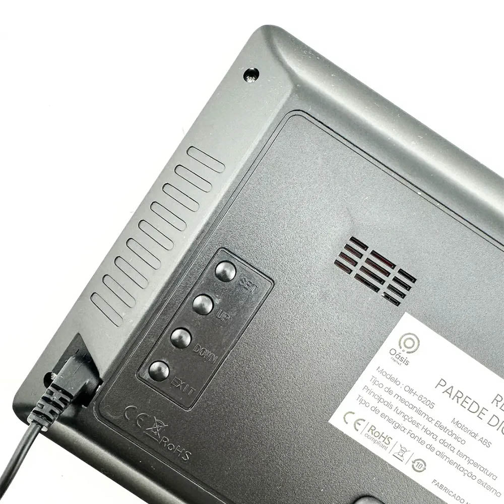 Relogio De Parede e Mesa 30cm Led Digital Hora Calendário Temperatura  Oasis - OIH-6205