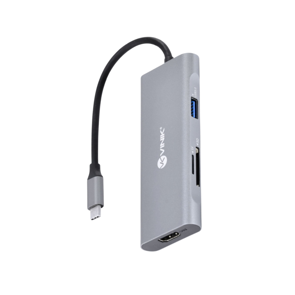 Adaptador Hub Tipo C 3 Portas Usb 3.0 + Leitor de Cartão SD /TF + HDMI + Power Delivery 60w Vinik - HC-7