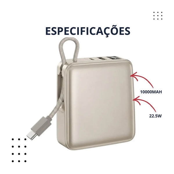 Carregador Portátil Power Bank AGold 10000Mah 22.5W Tipo C + USB + Tipo C Femea Branco - BTE-103