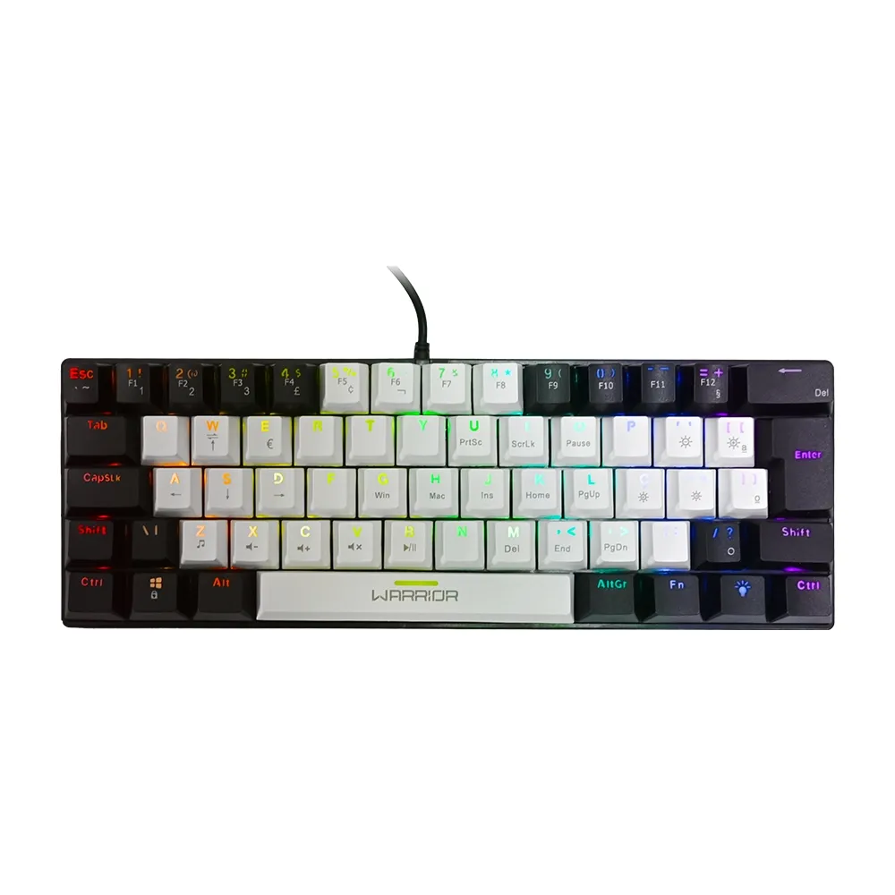 Teclado Gamer Mecanico Warrior 60%  RGB Rainbow Switch Blue Branco / Preto - TC314
