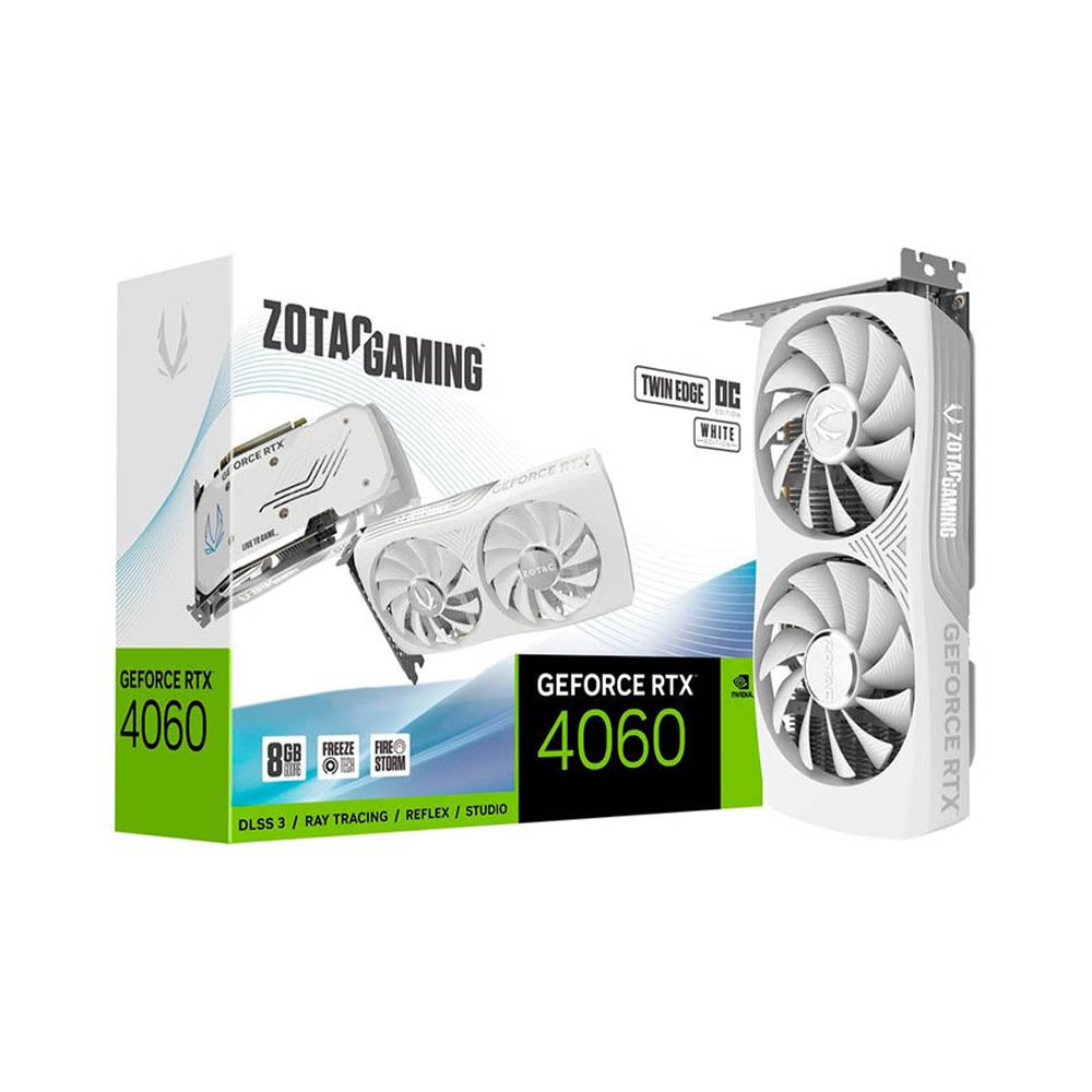 Placa De Video 8gb Rtx4060 Gddr6 Zotac Nvidia 128bits 2490mhz 3x Displayport 1x Hdmi White Edition Branco - Zt-D40600Q-1