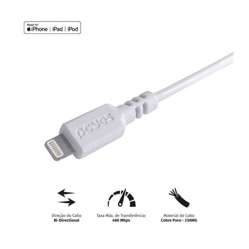 Cabo Usb Para Lightning (Iphone) 1mt PCYes Branco - PUALB-01