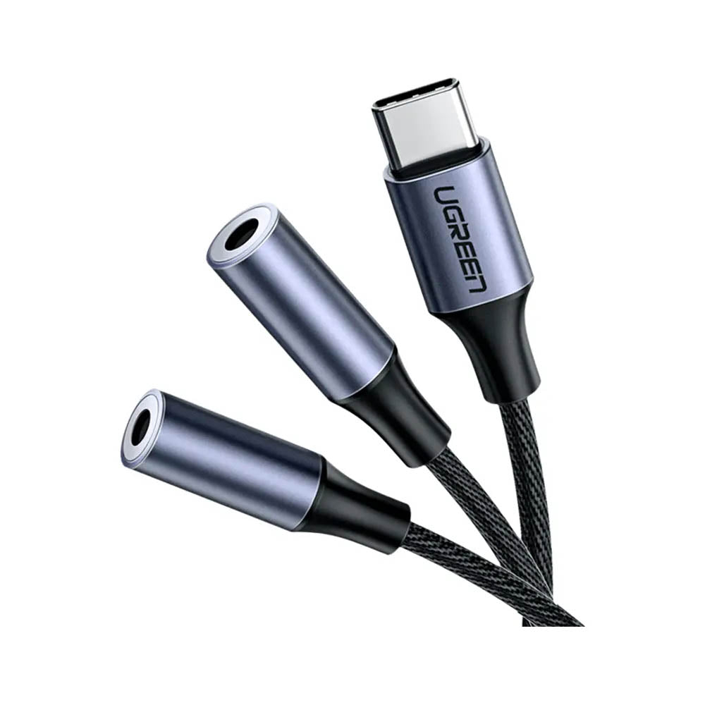 Cabo de Áudio USB Tipo C Macho p/ P2 Femea Ugreen Prata/Preto - AV144