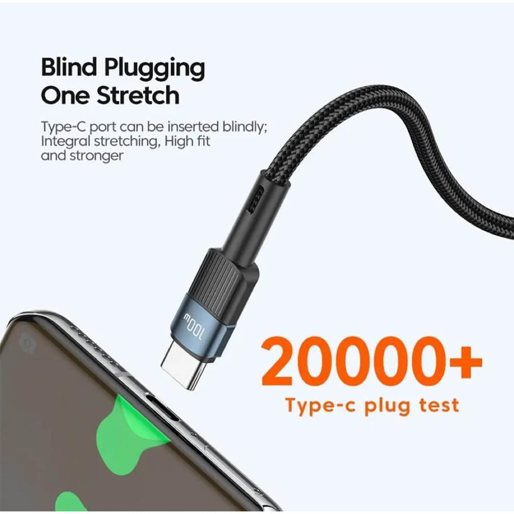 Cabo de Dados USB-C Essager 100w 2.0mt Nylon Preto - EXCTT1-XCA01
