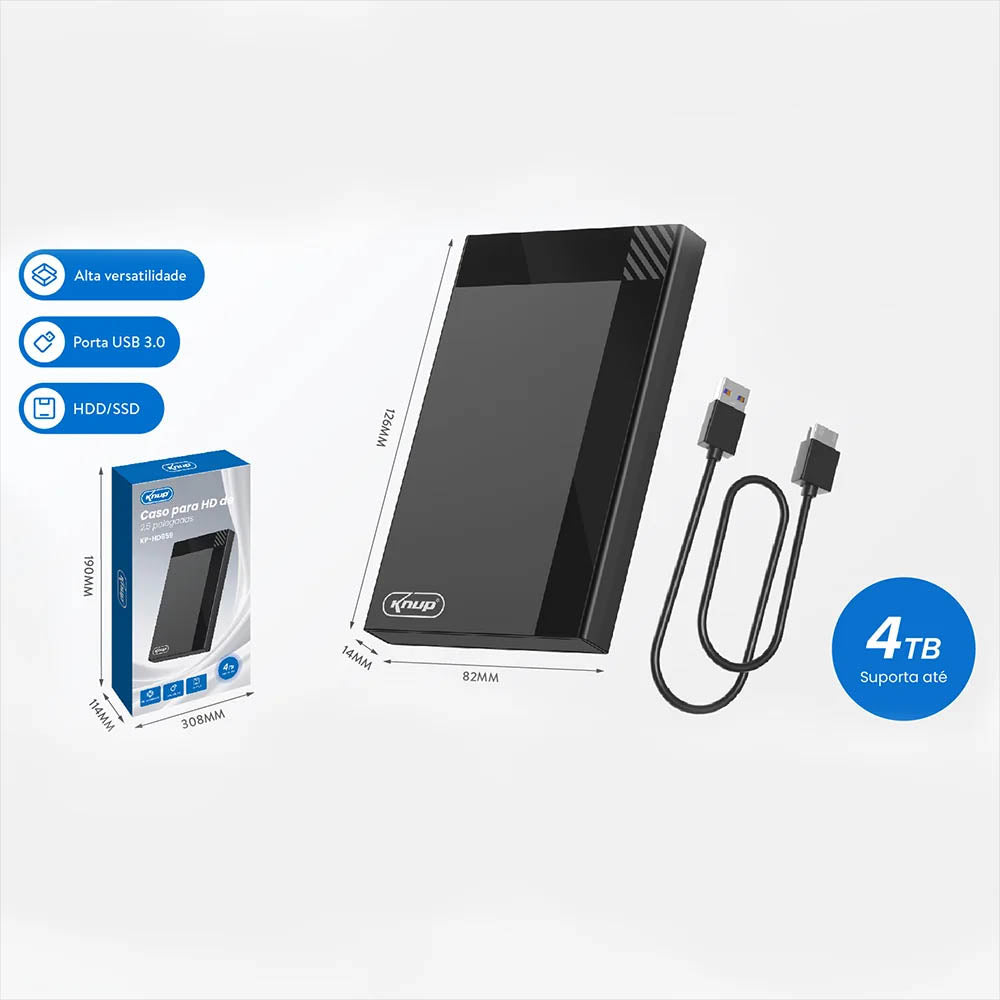 Case Para Hd e Ssd 2.5 Pols Knup Usb 3.0 - KP-HD859