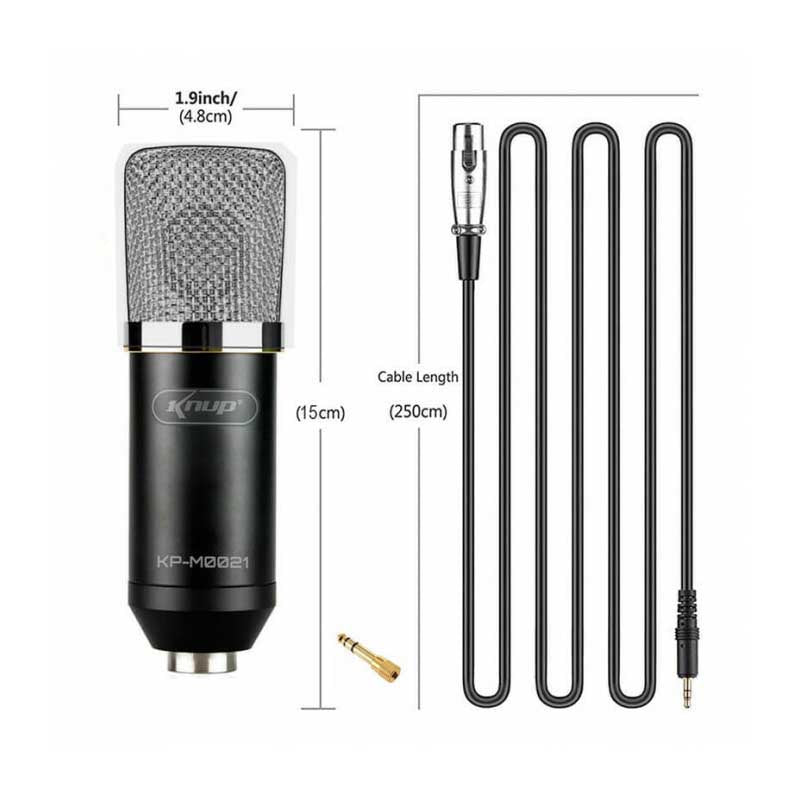 Microfone Condensador Unidirecional 20Khz Com Fio P2 P10 Alta Definicao Knup Kp-M0021