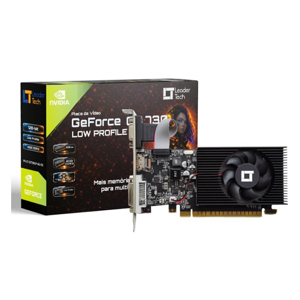 Placa De Video 4Gb GT 730 Ddr3 Leadertech Geforce 128Bits  Dvi Hdmi Vga - PV-LT-GT730LP-4G-D3