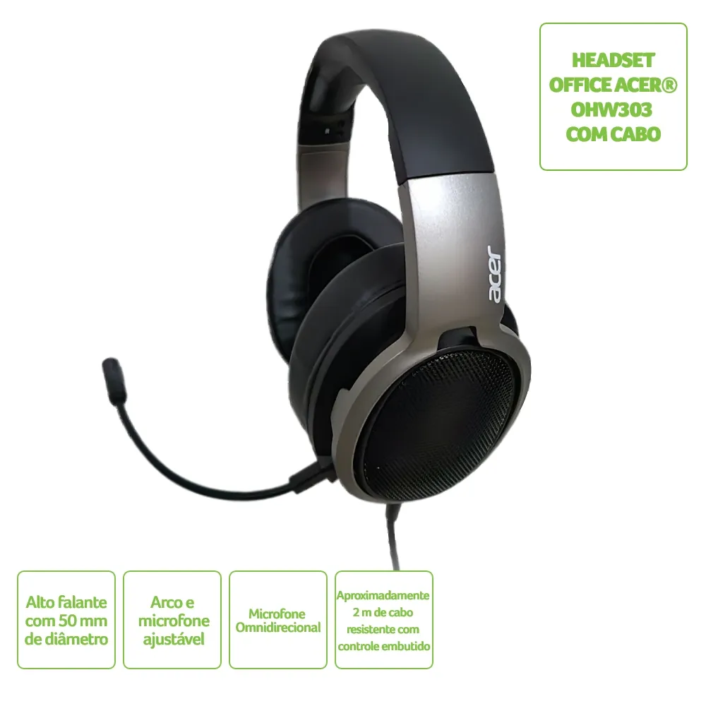 Headset Acer Office OHW303 C/ Cabo P3 Preto - ZL.HDSCC.020