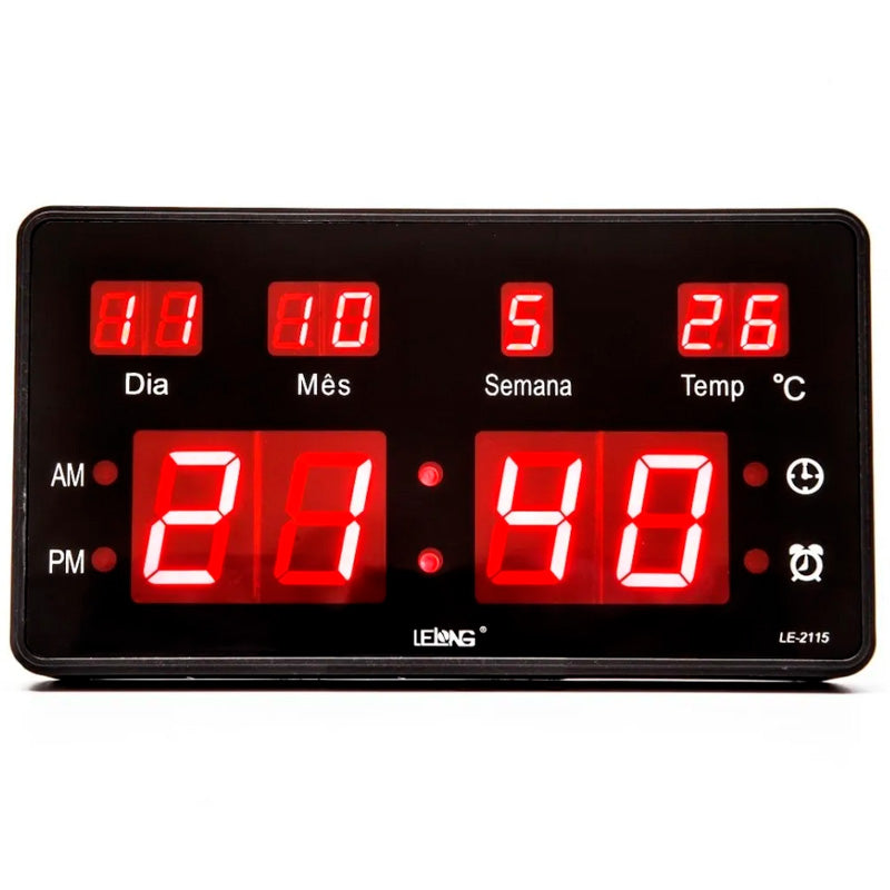 Relogio De Parede Led Digital Lelong C/ Data e Temperatura - LE-2115