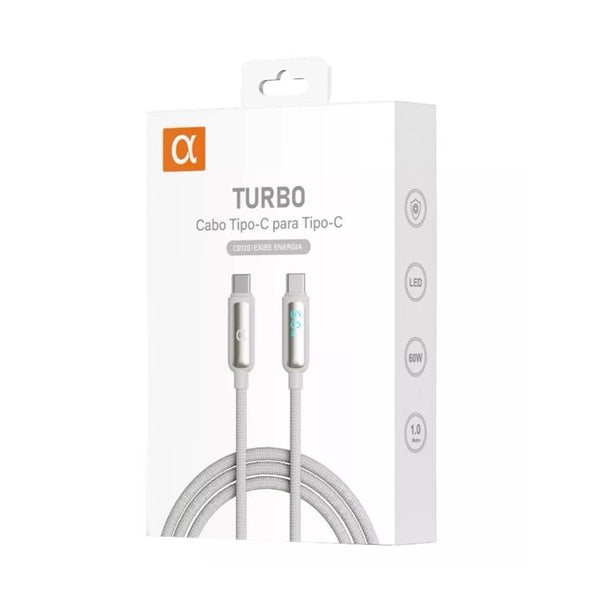 Cabo de Dados Tipo C P/ Tipo C - Visor LED 60w 1M  aGold - Cb120