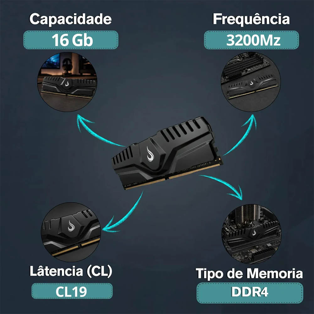 Memoria para Desktop DDR4 16gb 3200mhz  Rise Mode Z Series Preto - RM-D4-16G-3200Z