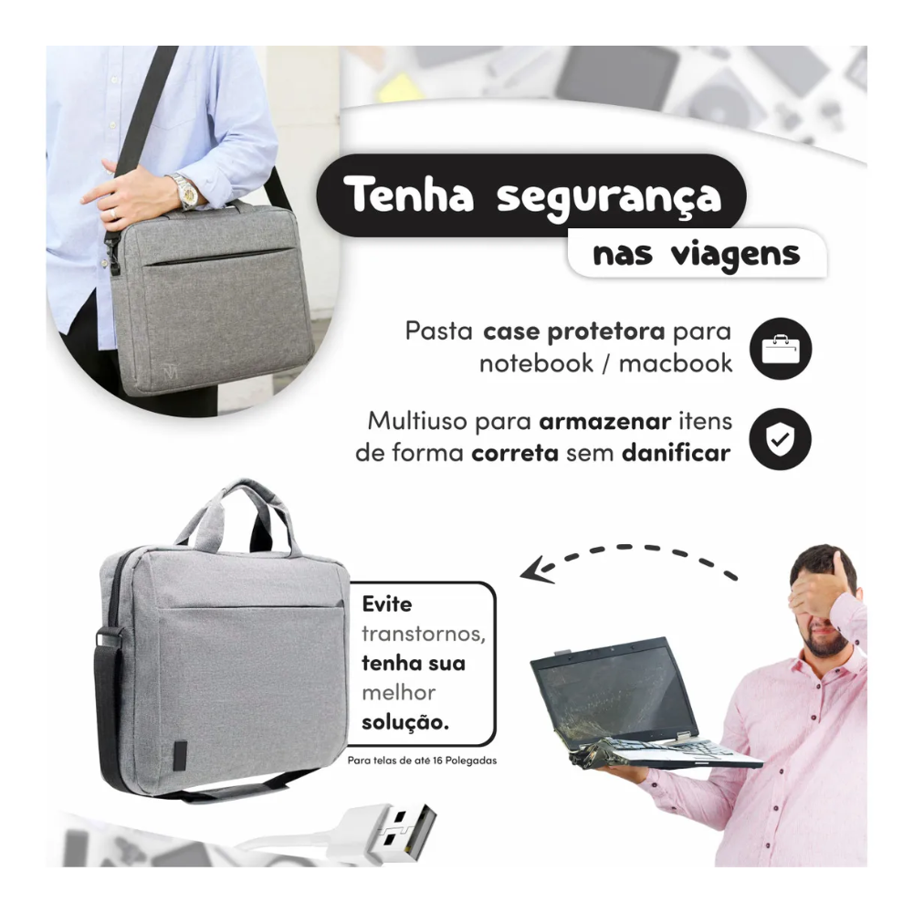Maleta para Notebook 14 15 15.6 16 17 "Preta